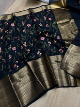 Load image into Gallery viewer, Banarasi soft silk saree with embroidery
