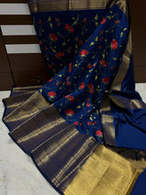 Load image into Gallery viewer, Banarasi soft silk saree with embroidery
