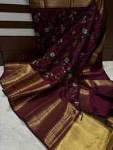 Load image into Gallery viewer, Banarasi soft silk saree with embroidery
