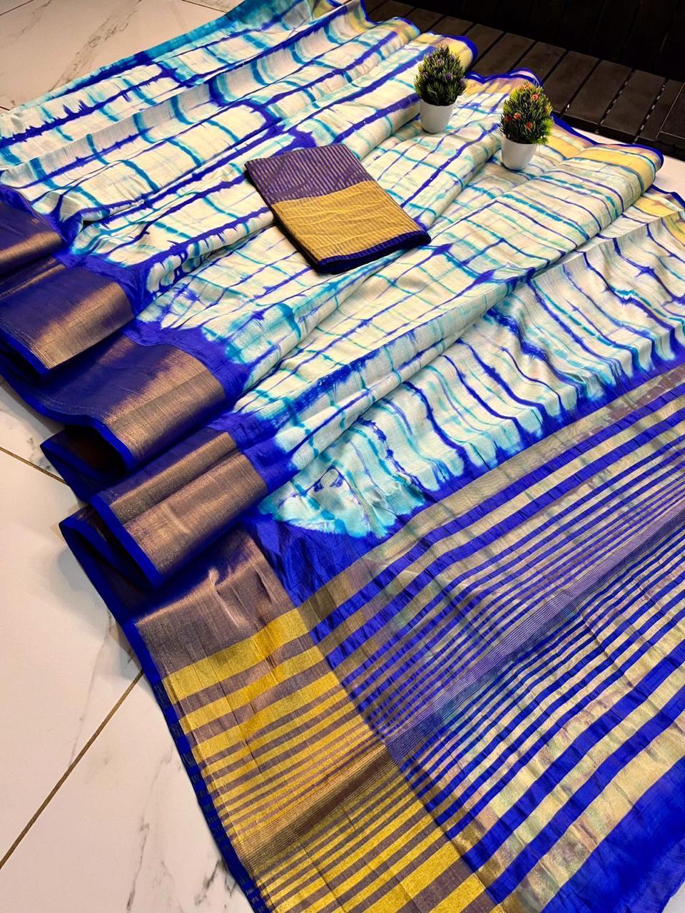 Shibori print Mixed Silk Saree with Blouse