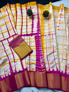 Shibori print Mixed Silk Saree with Blouse