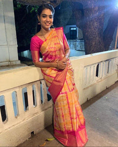 Shibori print Mixed Silk Saree with Blouse