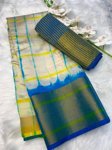 Shibori print Mixed Silk Saree with Blouse