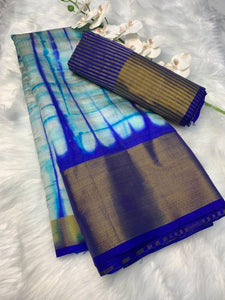 Shibori print Mixed Silk Saree with Blouse