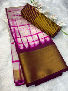 Shibori print Mixed Silk Saree with Blouse