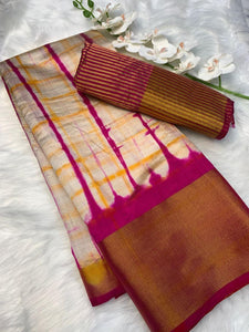 Shibori print Mixed Silk Saree with Blouse