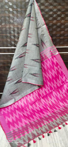 Linen Cotton Saree in Ikkat print