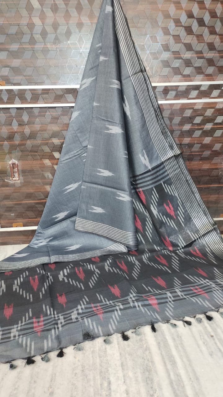 Linen Cotton Saree in Ikkat print