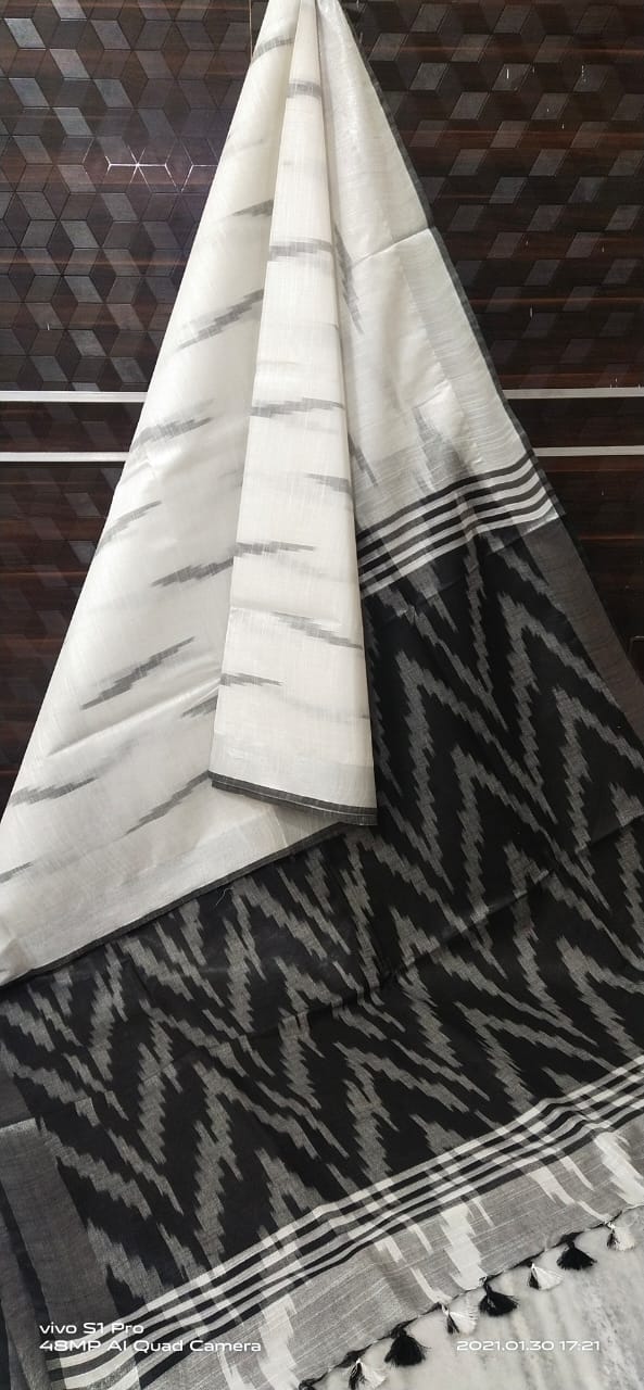 Linen Cotton Saree in Ikkat print