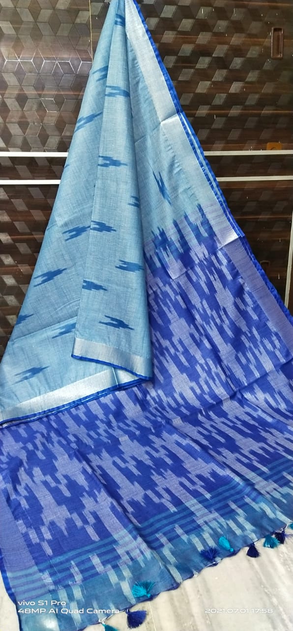 Linen Cotton Saree in Ikkat print