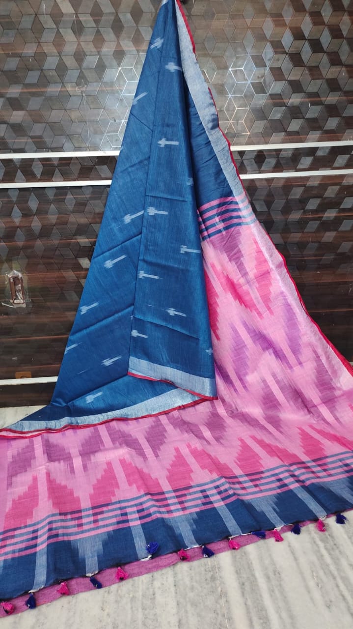 Linen Cotton Saree in Ikkat print