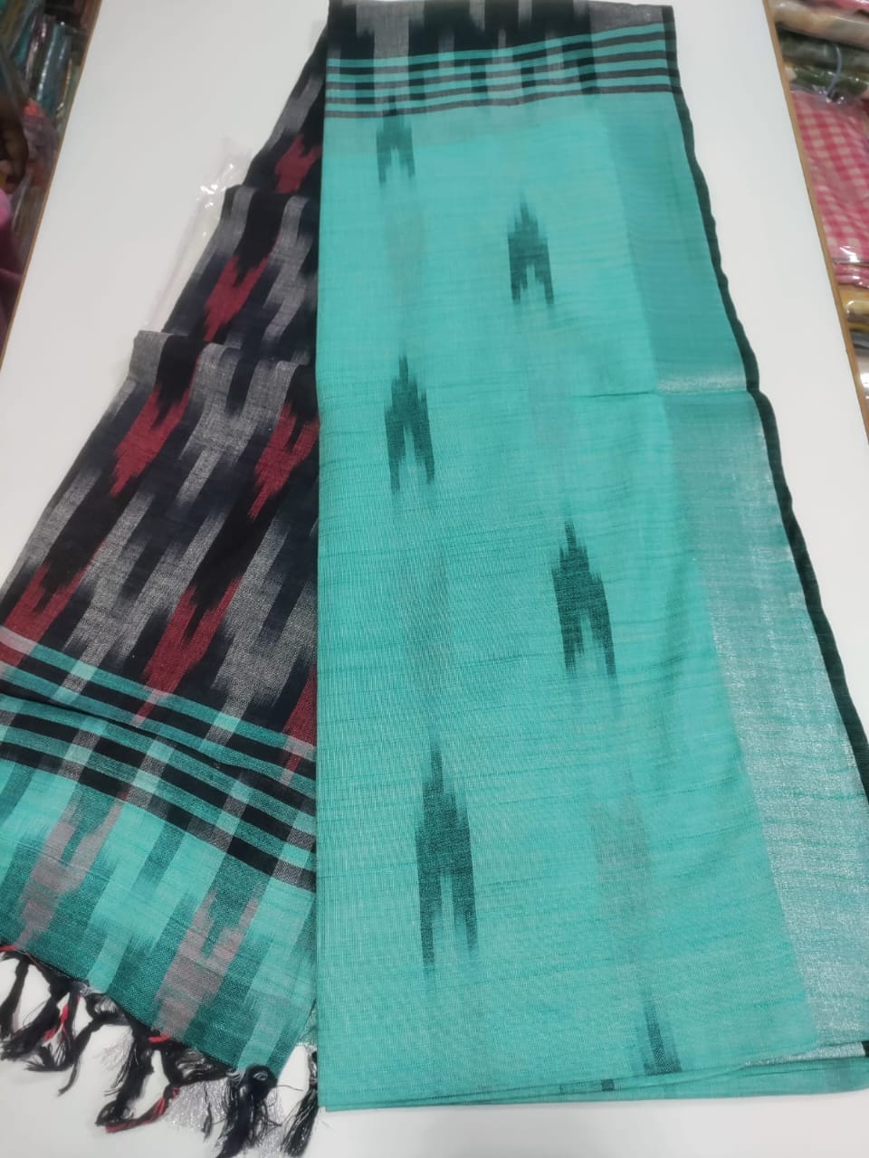 Linen Cotton Saree in Ikkat print