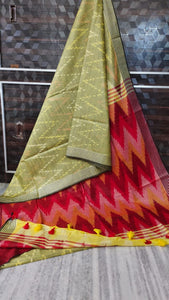 Linen Cotton Saree in Ikkat print