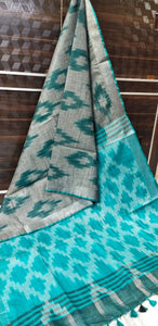 Linen Cotton Saree in Ikkat print