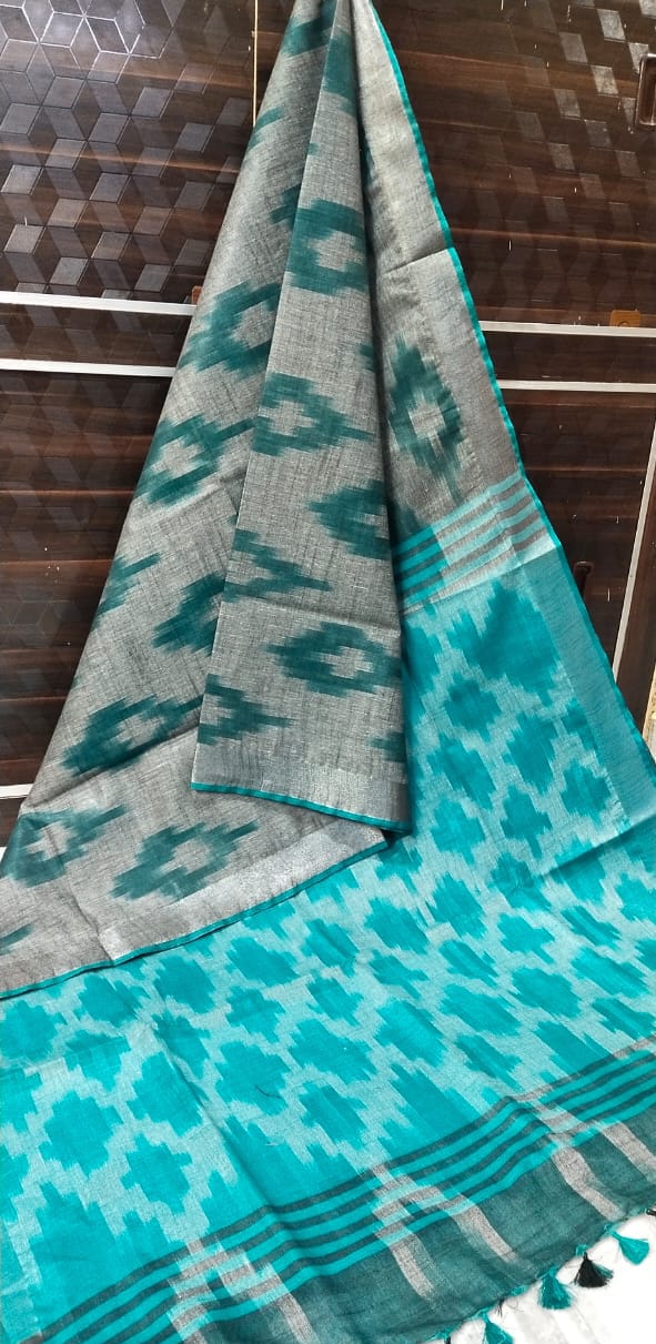 Linen Cotton Saree in Ikkat print