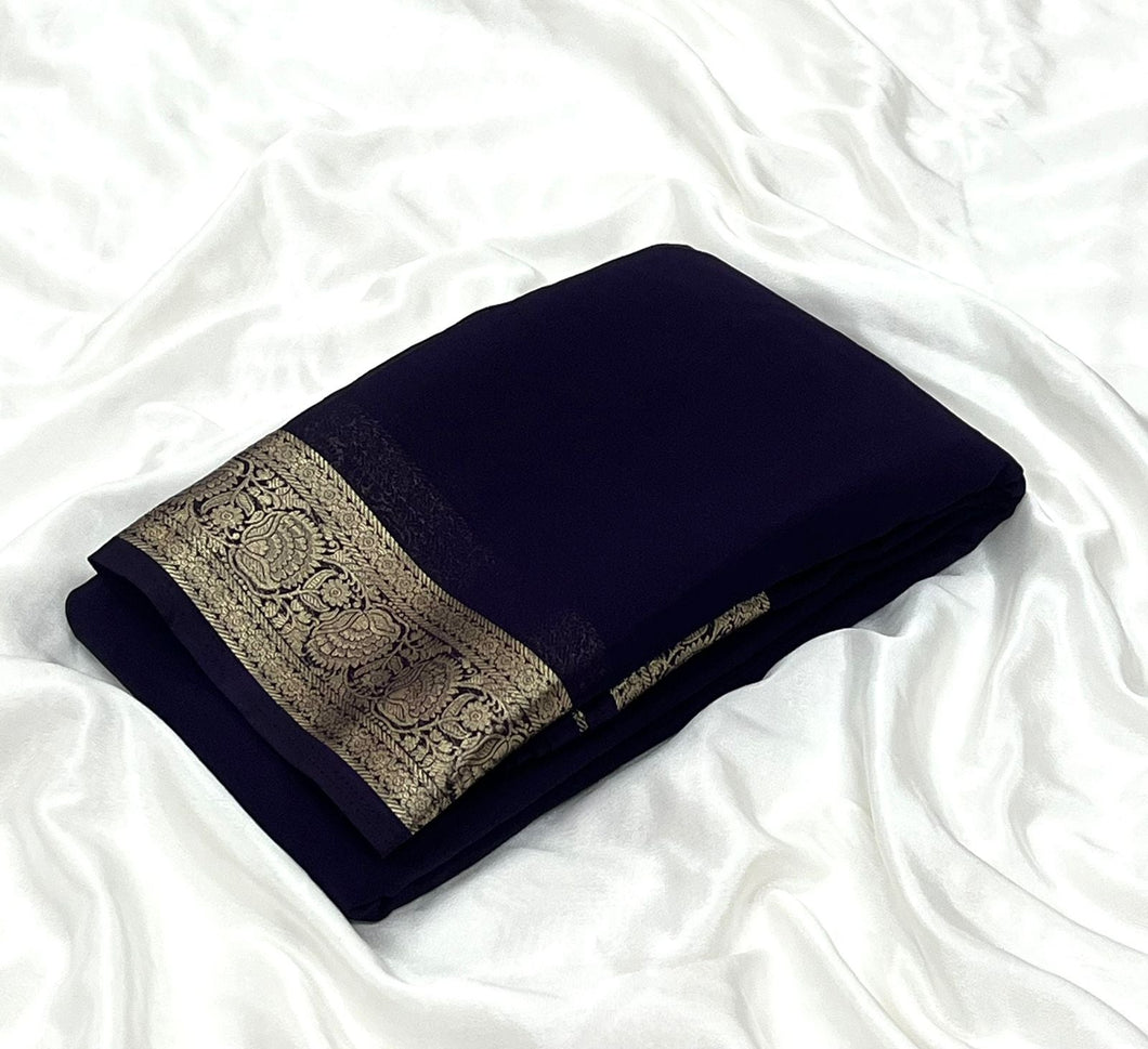 Mysore Chiffon Saree with classic gold zari border