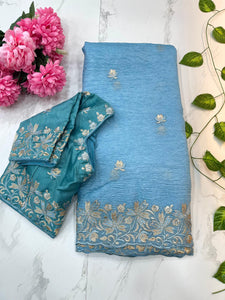 Crushed Party wear Saree with stitched designer blouse