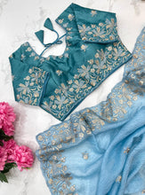 Load image into Gallery viewer, Crushed Party wear Saree with stitched designer blouse
