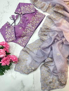 Crushed Party wear Saree with stitched designer blouse