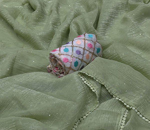 Green  Soft Chiffon Saree with Stone Work