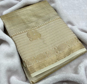 Off-white/Golden Raw Silk Saree