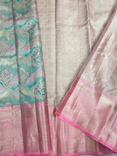Load image into Gallery viewer, Blue and Pink Kanchipuram Pure silk saree
