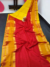 Load image into Gallery viewer, Red Soft silk saree in checks
