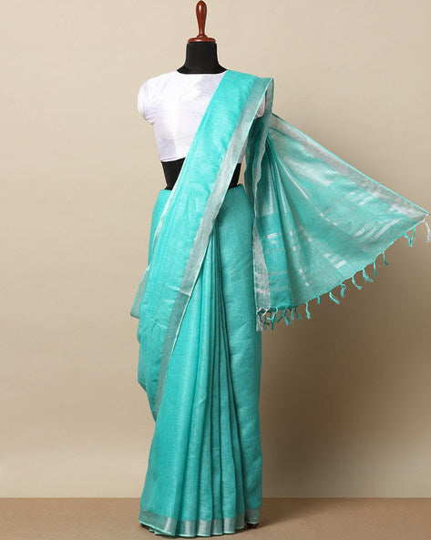 Slub cotton saree with same color running blouse