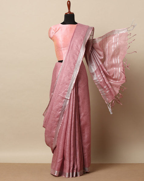 Slub cotton saree with same color running blouse
