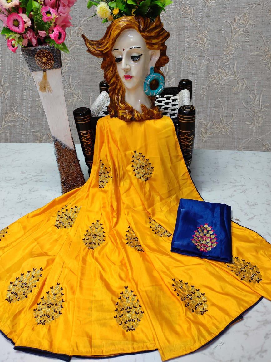 Mixed silk saree with contrast blouse