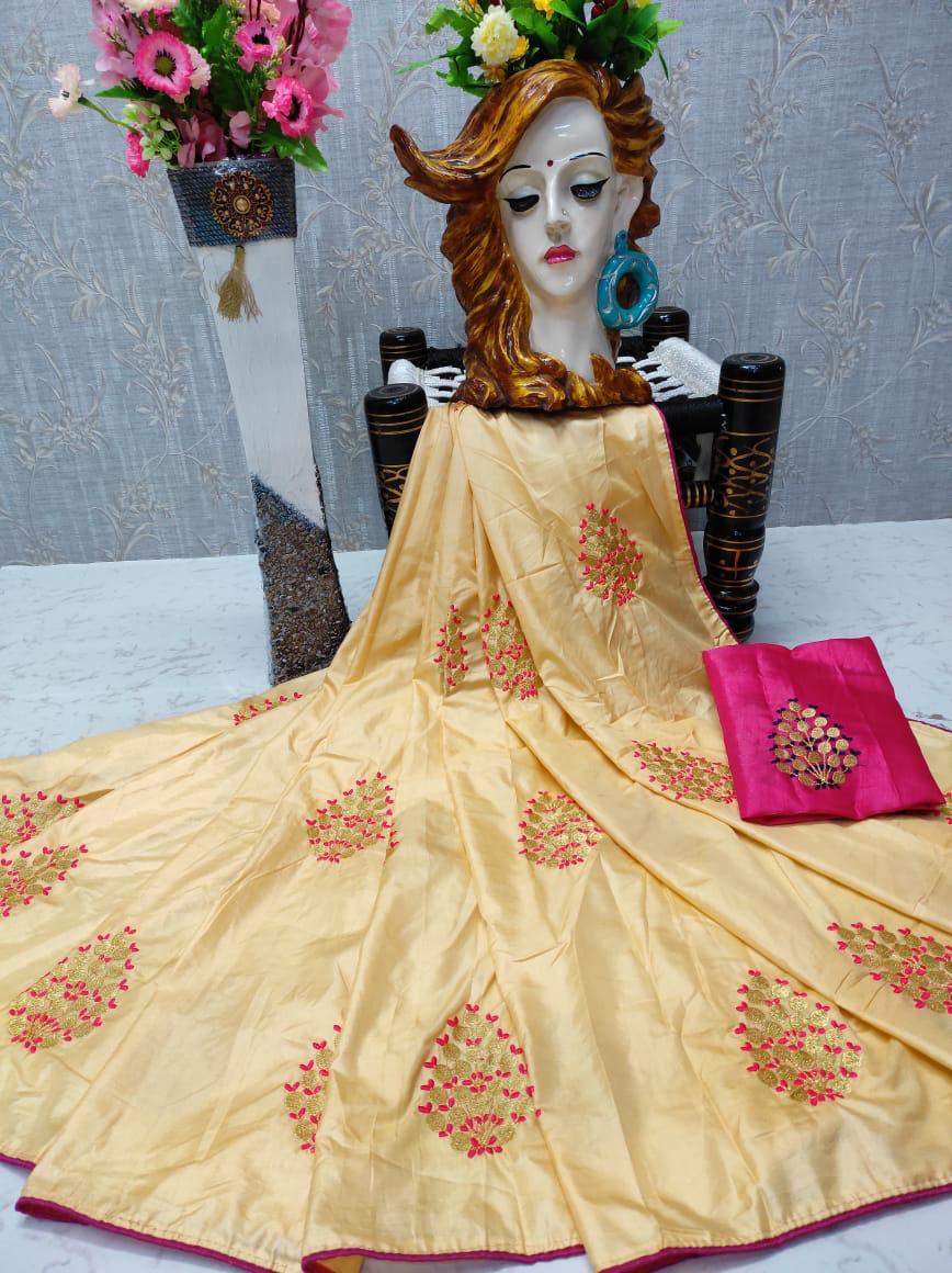Mixed silk saree with contrast blouse