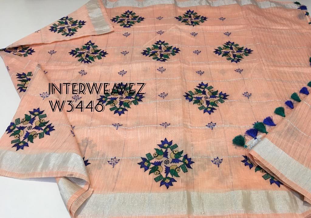 Blended Linen Saree with Embroidery work