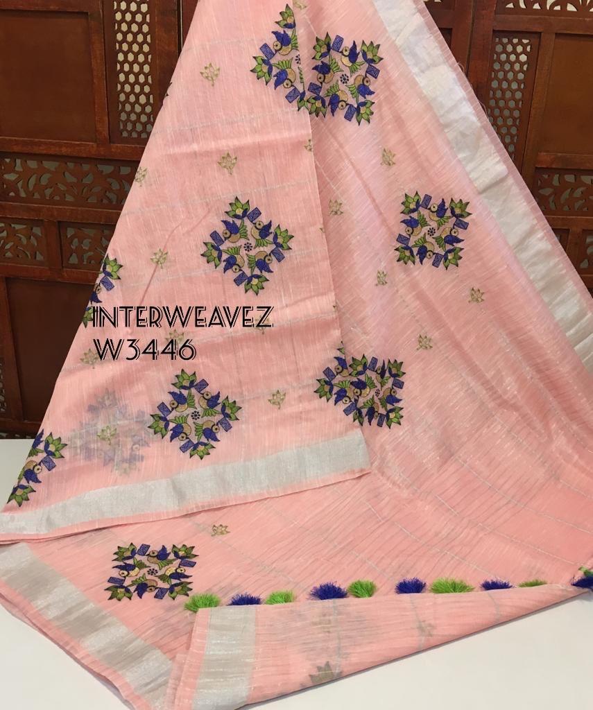 Blended Linen Saree with Embroidery work