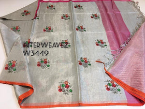Tissue Linen Saree with Embroidery