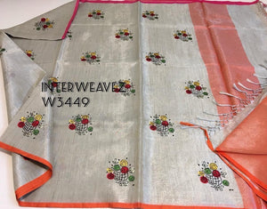 Tissue Linen Saree with Embroidery