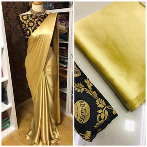 Semi satin saree with banarasi blouse