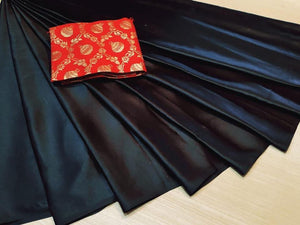 Semi satin saree with banarasi blouse