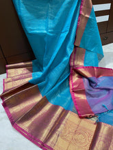 Load image into Gallery viewer, Blue Banarasi kora Organza saree
