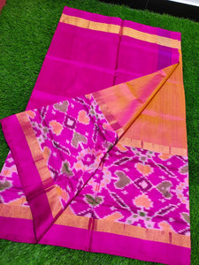 Orange Pure Silk Saree with pink pallu