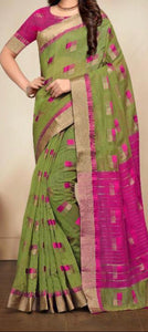 Cotton silk saree with contrast blouse