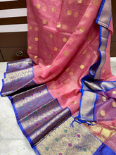 Load image into Gallery viewer, Pink and Blue Banarasi kora Organza saree
