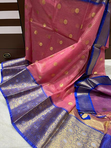 Pink and Blue Banarasi kora Organza saree