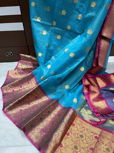 Blue and Pink Banarasi kora Organza saree