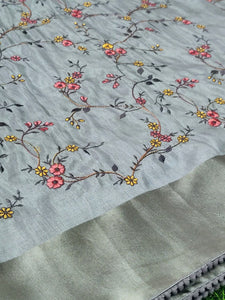 Designer Raw Silk saree with Floral motif work