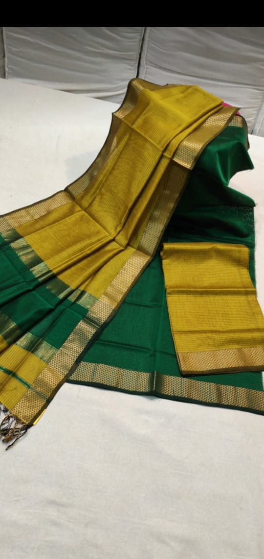 Handloom Silk Cotton Dress Material with Zari Border