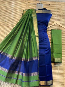 Handloom Silk Cotton Dress Material with Zari Border