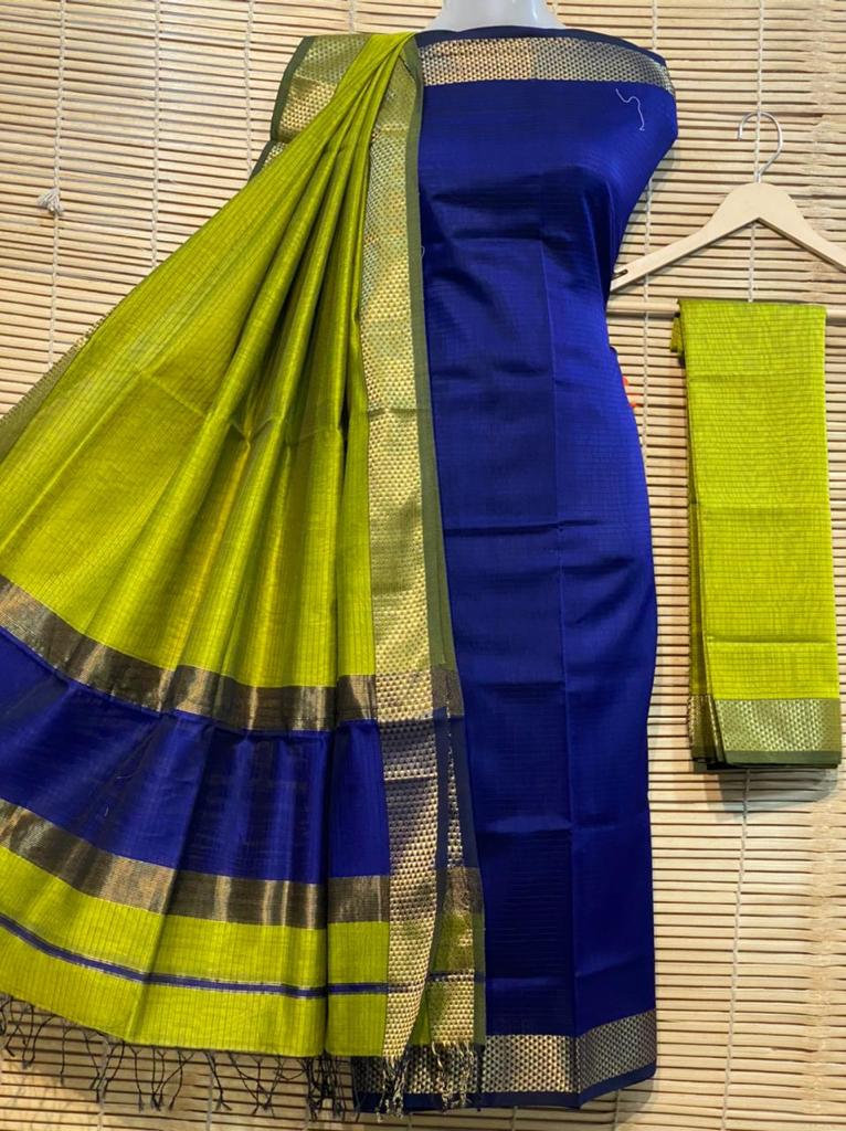 Handloom Silk Cotton Dress Material with Zari Border