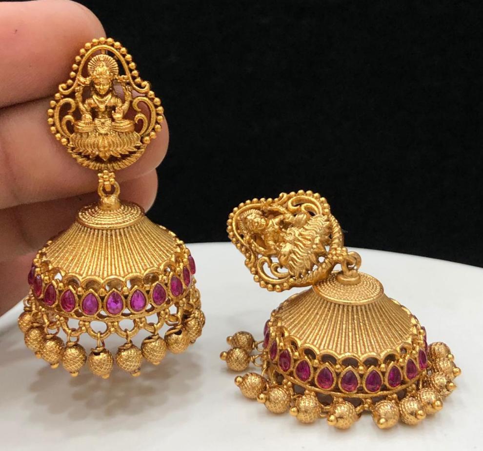 Matte Finish Kemp Stone Jhumkas