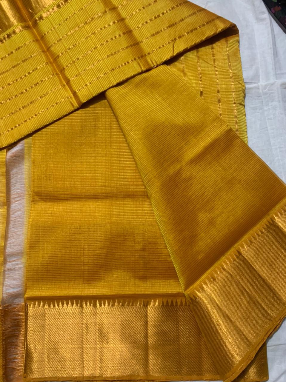 Handwoven Pure silk Cotton saree with golden zari border