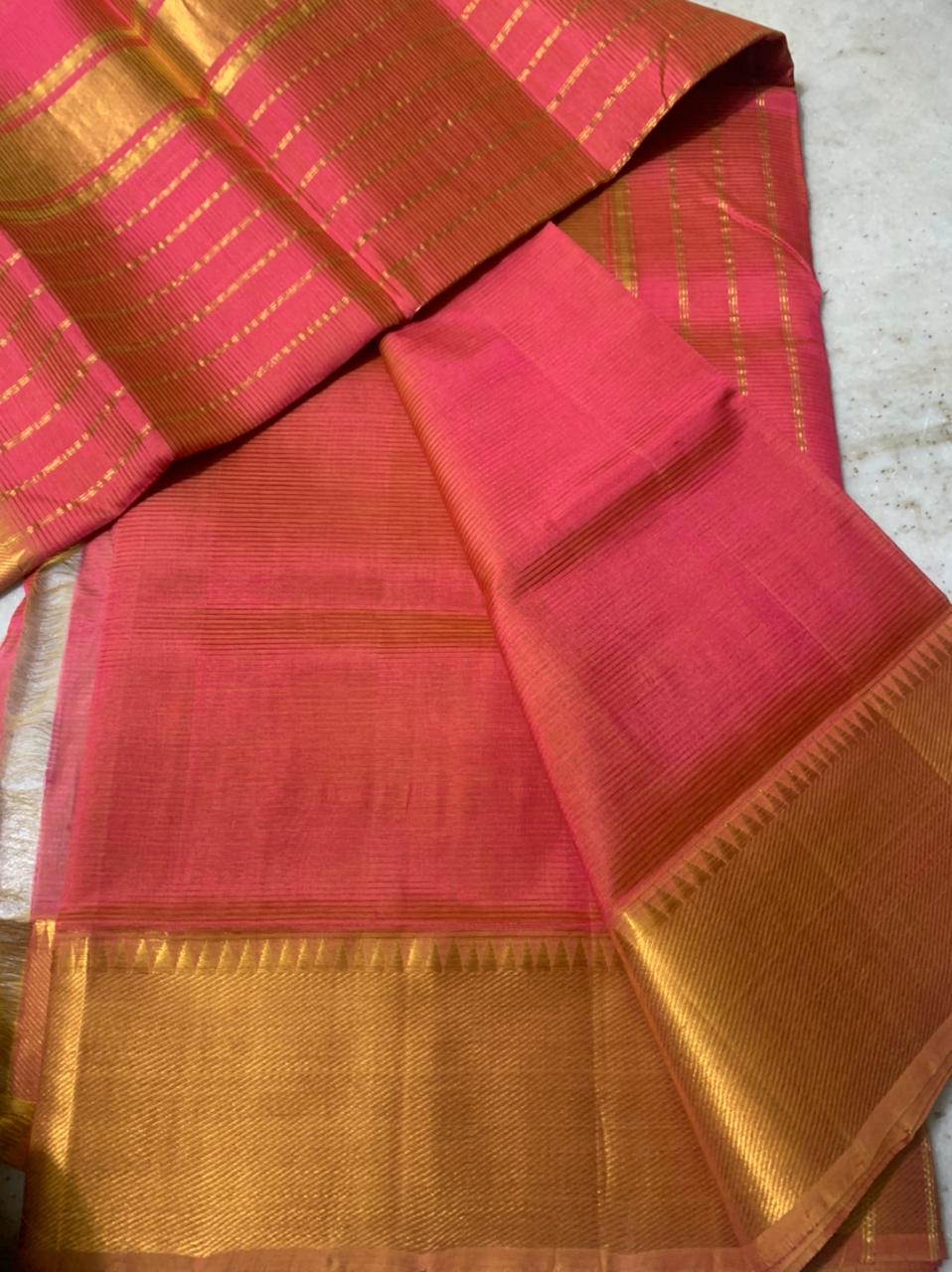 Handwoven Pure silk Cotton saree with golden zari border